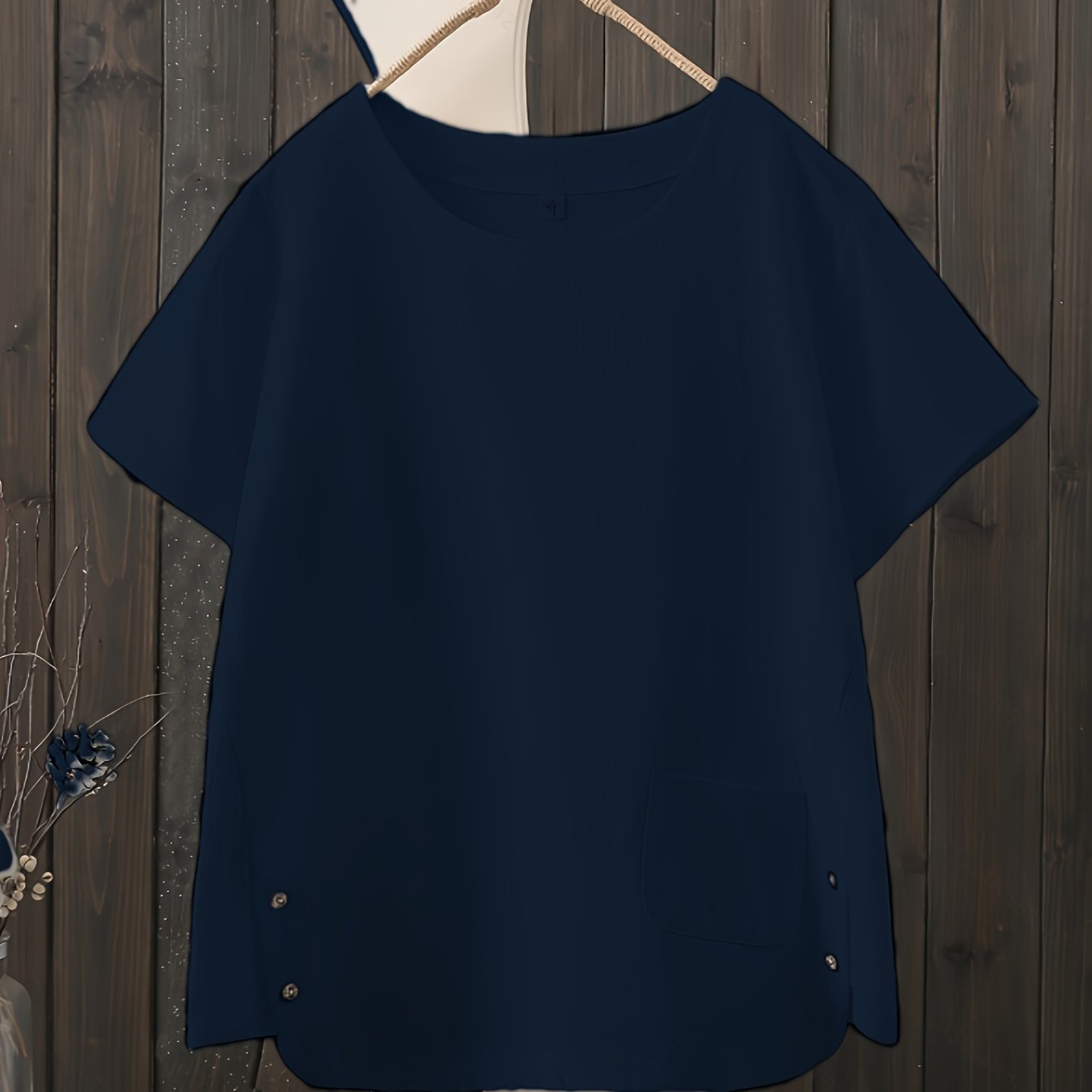 Camiseta de verano para mujer talla plus azul claro manga corta top casual