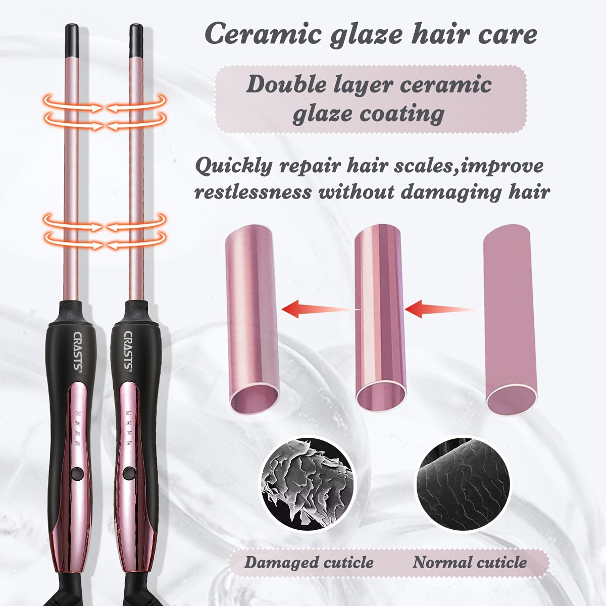 CRASTS 9mm Unisex kattalar uchun Teddy Curling Iron, 30W elektr quvvatida ishlaydigan soch buruvchi, Type C ulagichi bilan, 220V yumshoq to'lqinlar va soch qirqish uchun, batareya talab qilinmaydi, talabalar uchun sochni uslublash vositasi.