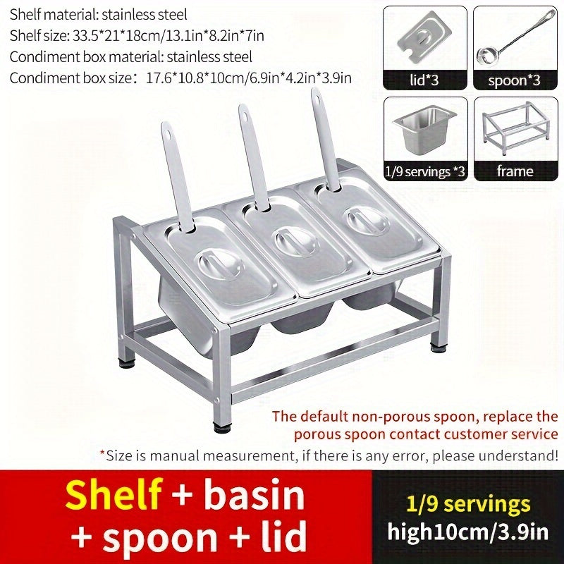 Stainless Steel Spice Organizer with Condiment Containers for Kitchen and Restaurant Use