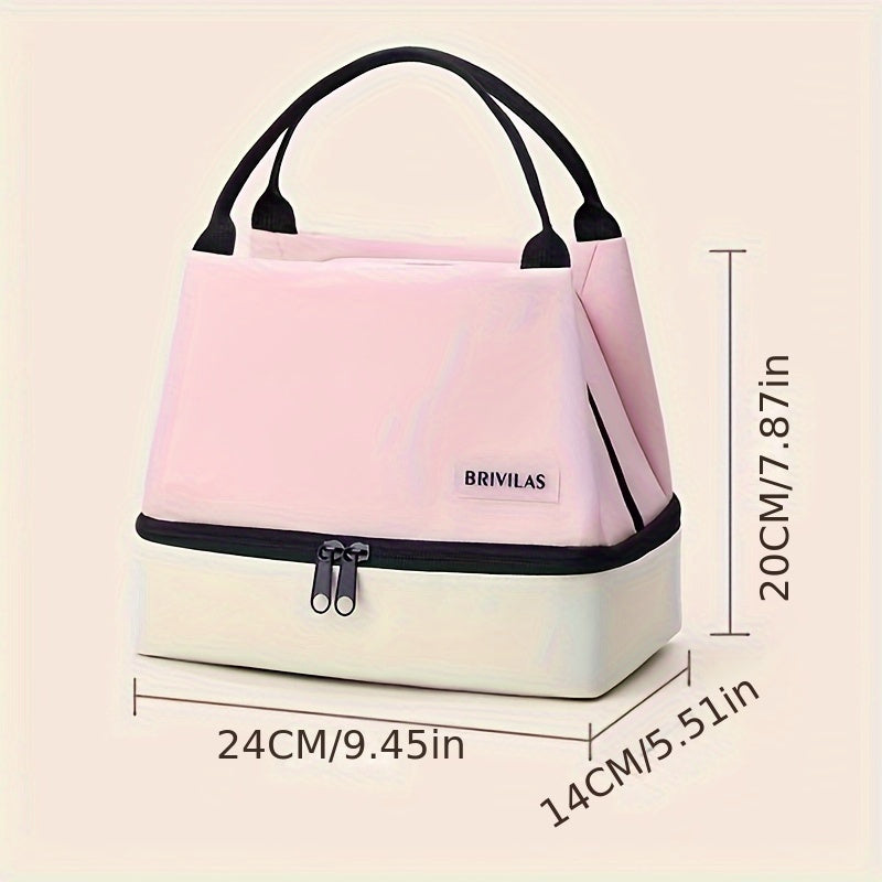 Insulated Lunch Bag White Mint Green Color Block Oxford Fabric Aluminum Foil Lining Portable Ice Pack