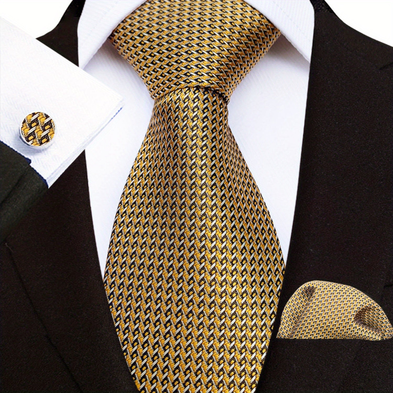 Men's Paisley Floral Necktie Set with Handkerchief and Clip for Formal Occasions