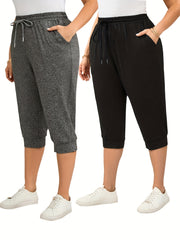 Plus Size Women's Casual Lace-Up Pants Two-Piece Set Solid Color