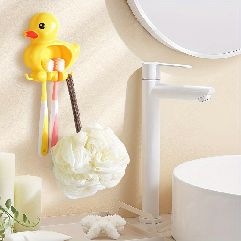 Cute Duck Design Wall-Mounted Toothbrush Holder Waterproof Plastic Organizer with Suction Cup