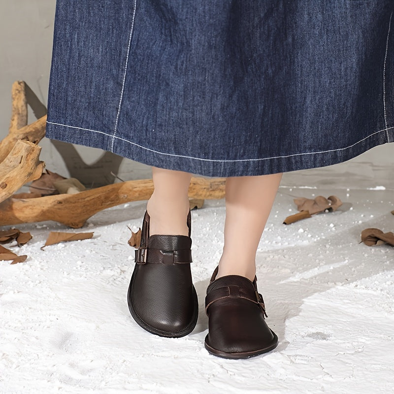 Женские кожаные туфли винтажные ручной работы с глубоким вырезом, плоские, удобные, для всех сезонов