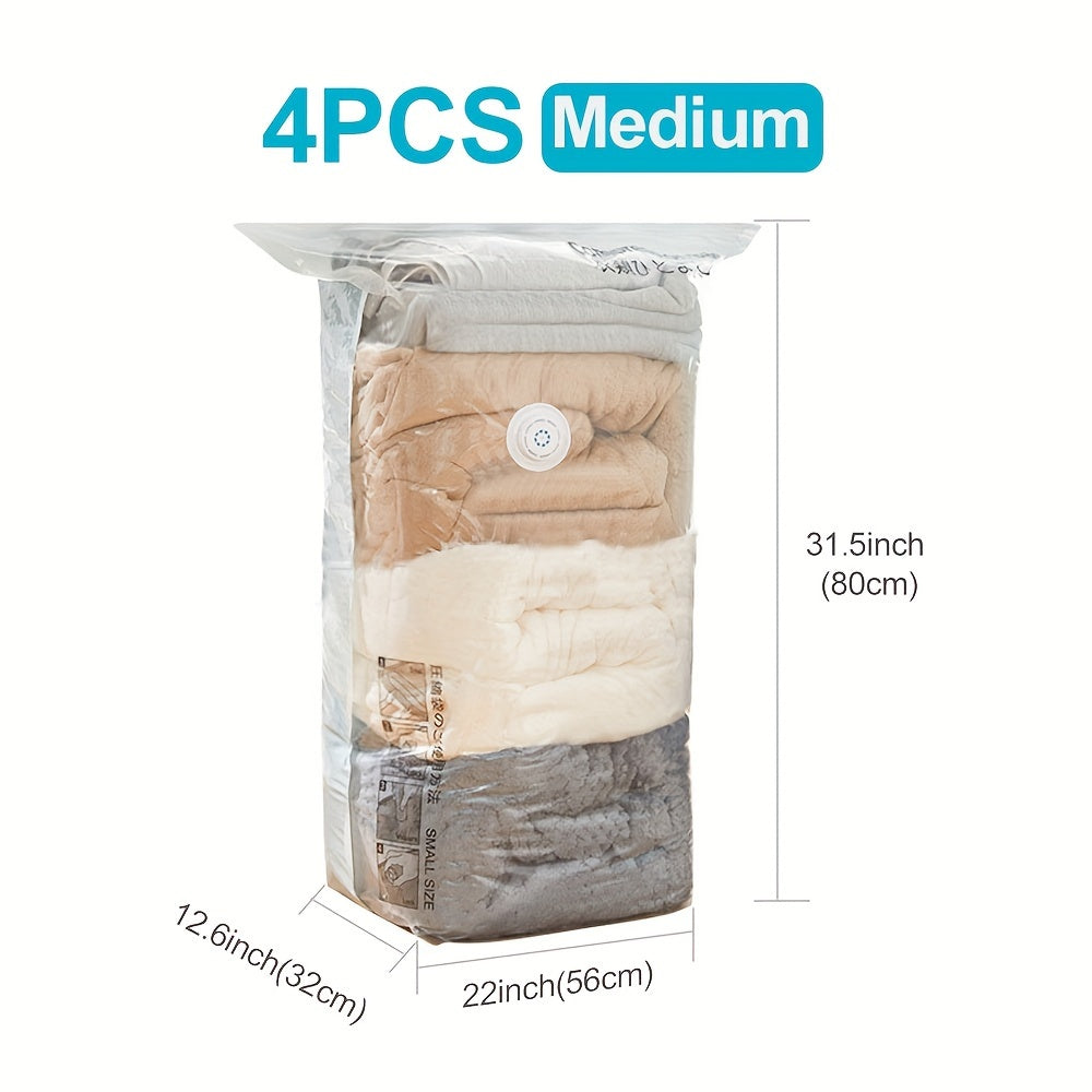 Set of 4 Reusable Vacuum Storage Bags for Clothes and Bedding Space Saving Organizer