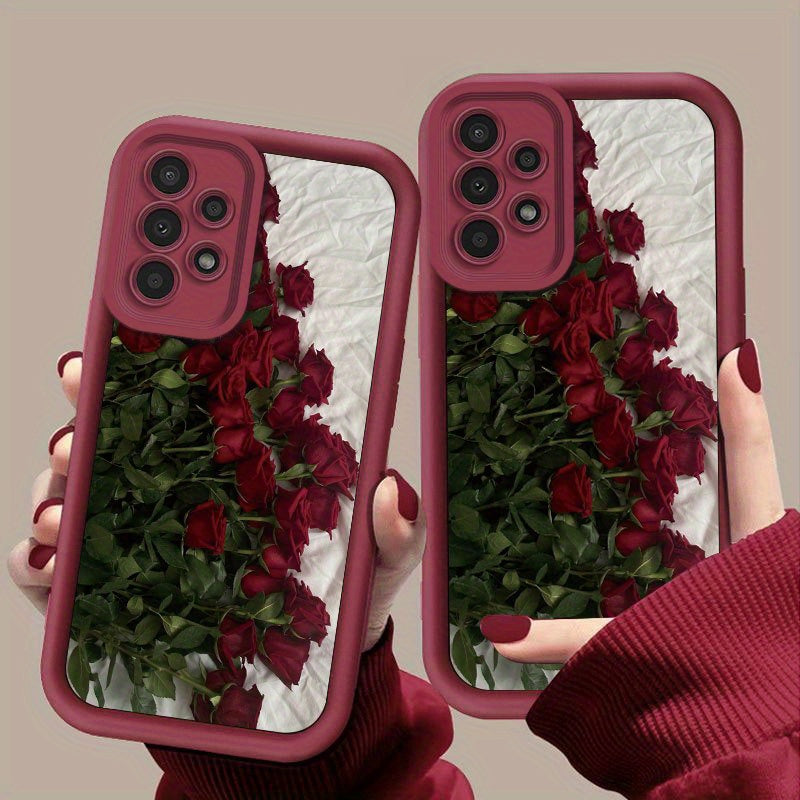Red Rose Pattern Silicone Phone Case for Samsung Galaxy Models