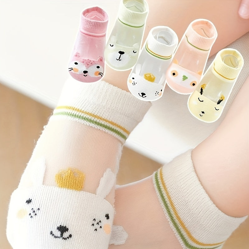Girls' Mid-Calf Cartoon Animal Socks Set 5 Pairs Soft Polyester All-Season