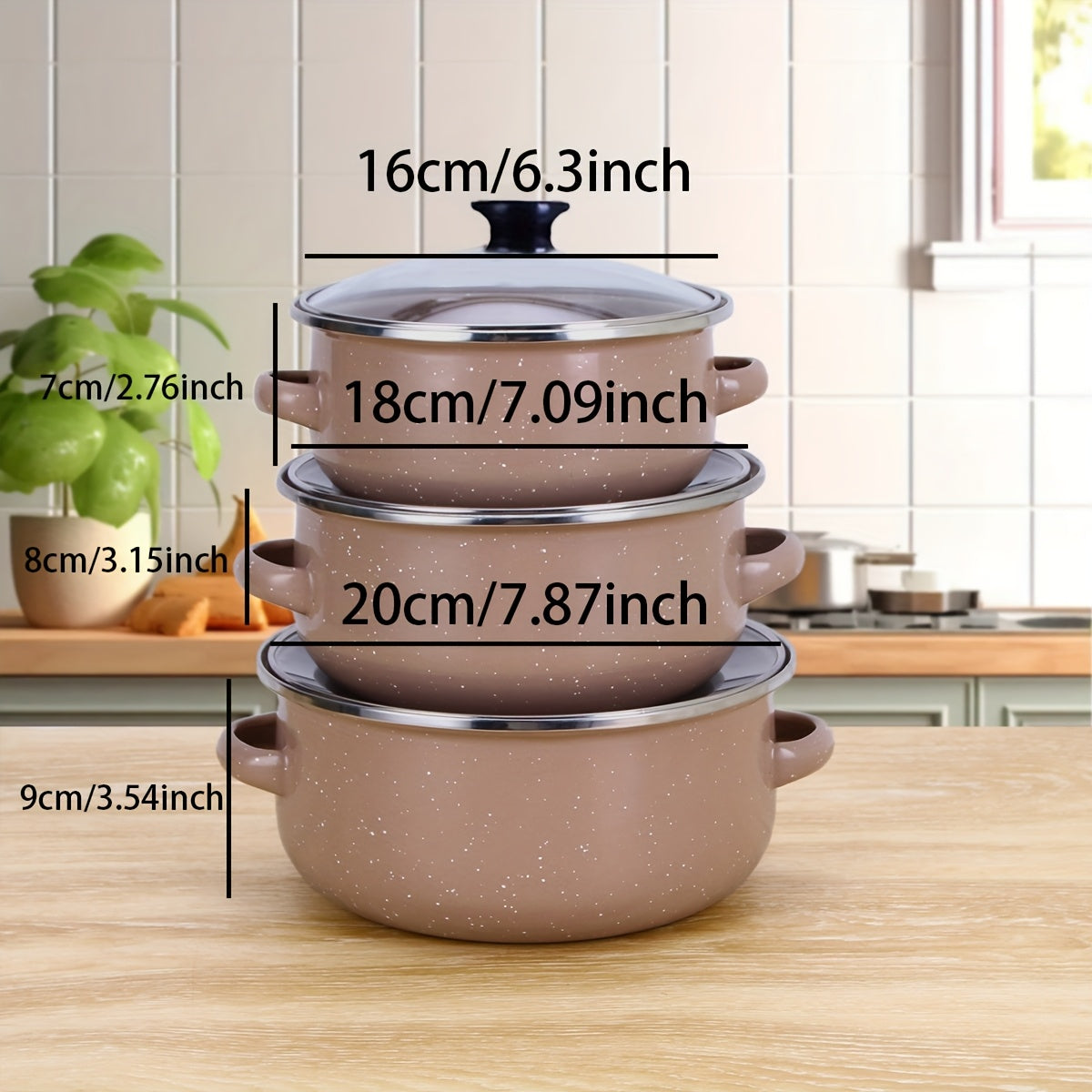 Enamel Cookware Set 3-Piece Lightweight Soup and Stew Pots for Induction Gas Stoves