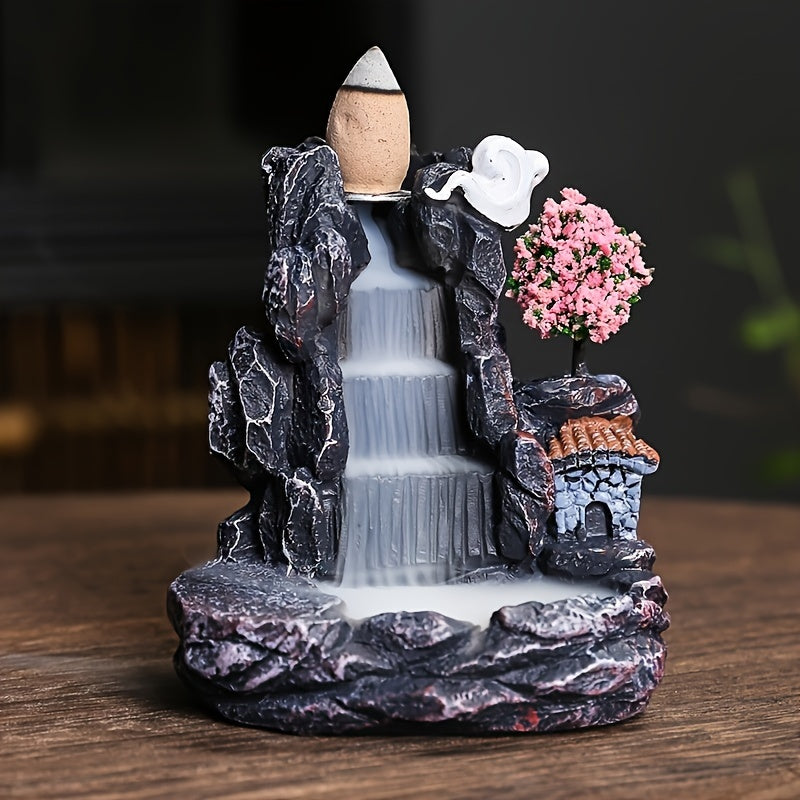 Flower Waterfall Backflow Incense Burner Handcrafted Resin Air Purifying Decor