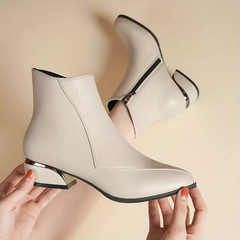 Women's Fashion Chelsea Ankle Boots Faux Cover Fabric Pointed Toe Chunky Heel