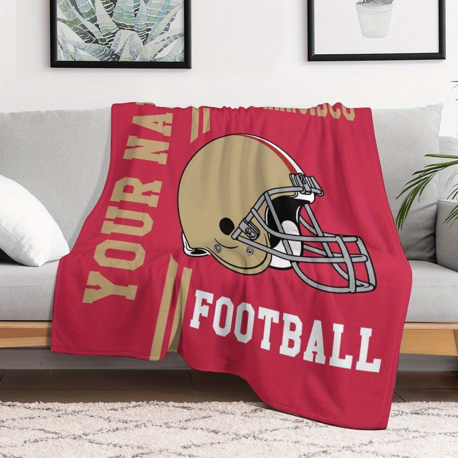 Personalized San Francisco Football Hug Blanket Custom Name for Men Women Boys Sofa Bed Gift