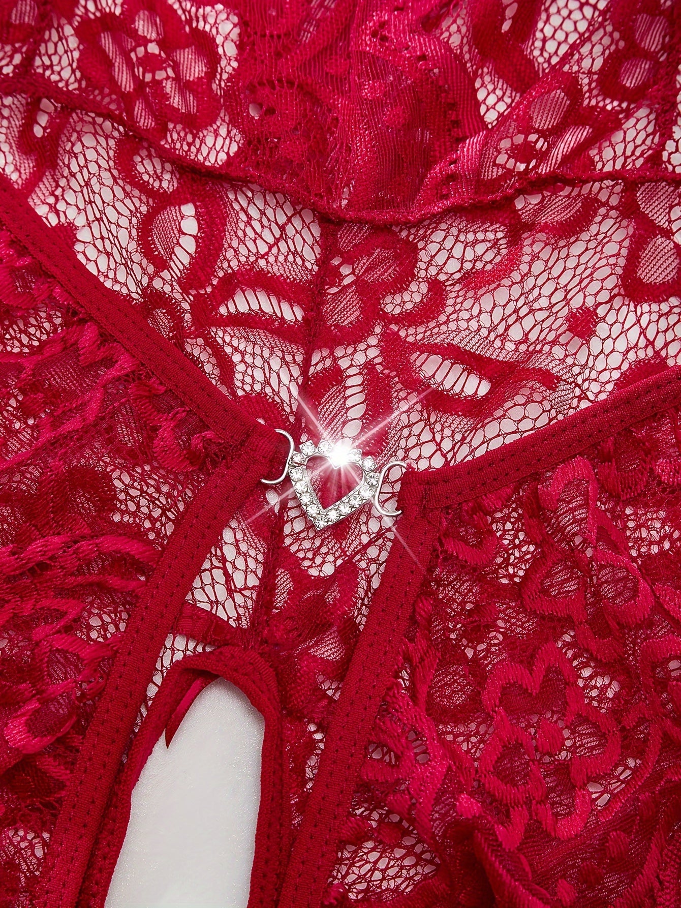 Lingerie Lace Bodysuit with Crotch Opening and Sparkling Buckle