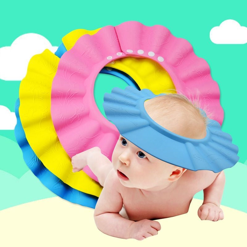 Adjustable Baby Shampoo Cap Pink Yellow Soft Polyester Eye and Ear Protection