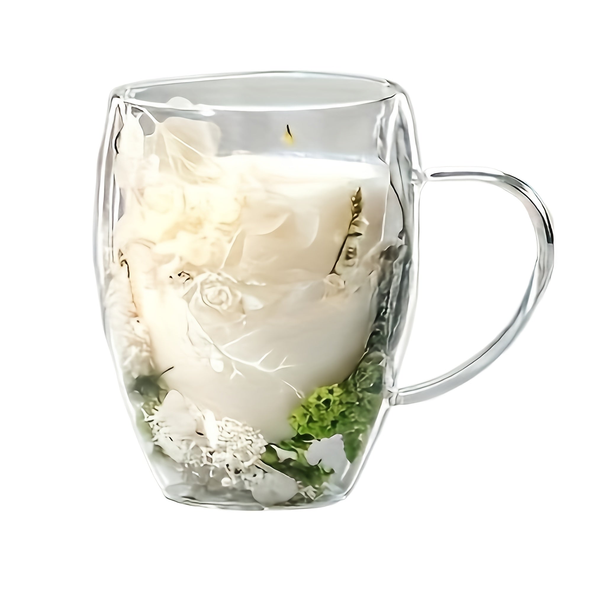 Set of 2 Floral Double Wall Glass Mugs 11.83 oz Hot Beverages Gift
