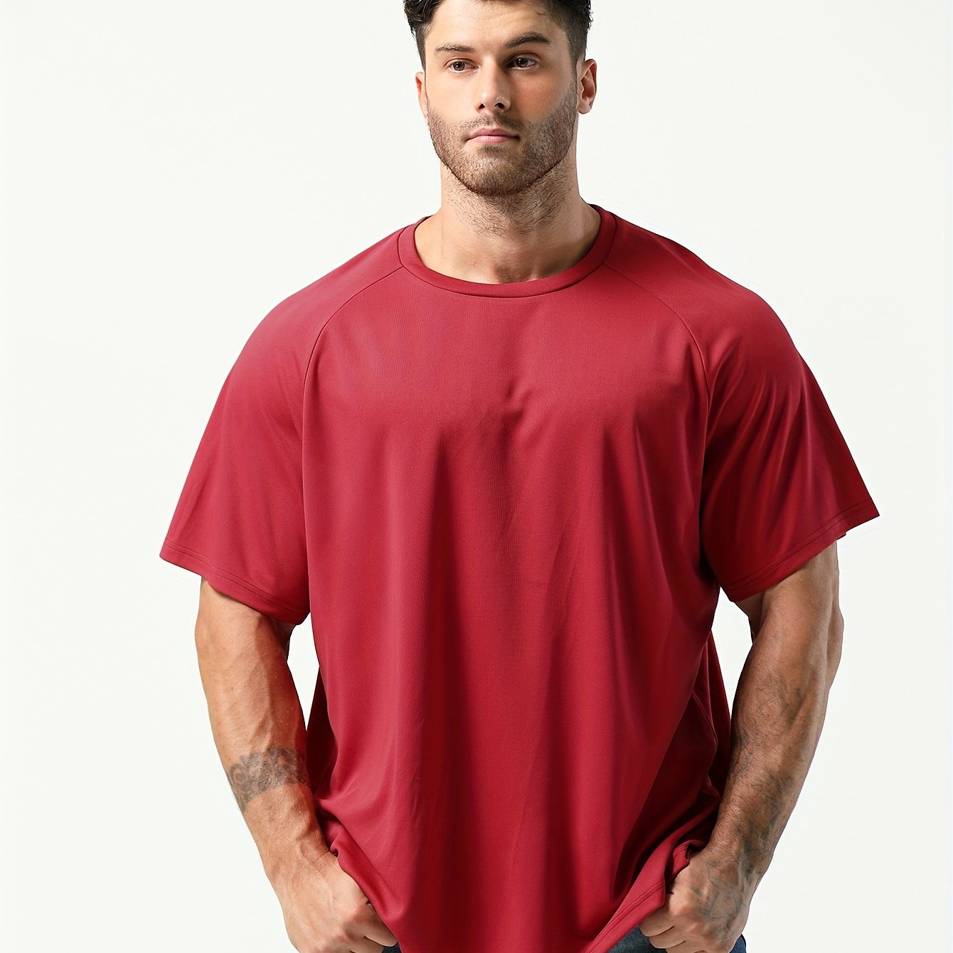 Plus-Size Men's Moisture-Wicking Short-Sleeve T-Shirt for Casual Sports