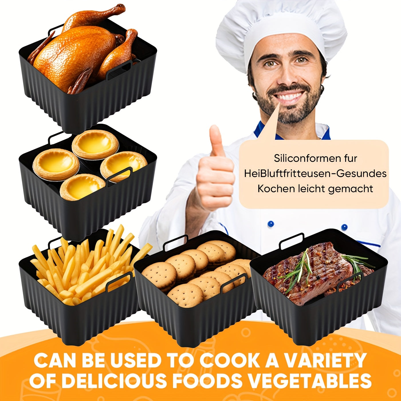 Набор из 3 силиконовых противней для аэрогриля, антипригарные, многоразовые, совместимые с Ninja AF500