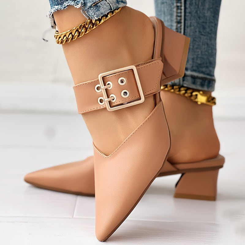 Women's Solid Color Mary Jane Shoes with Block Heel and Buckle Closure