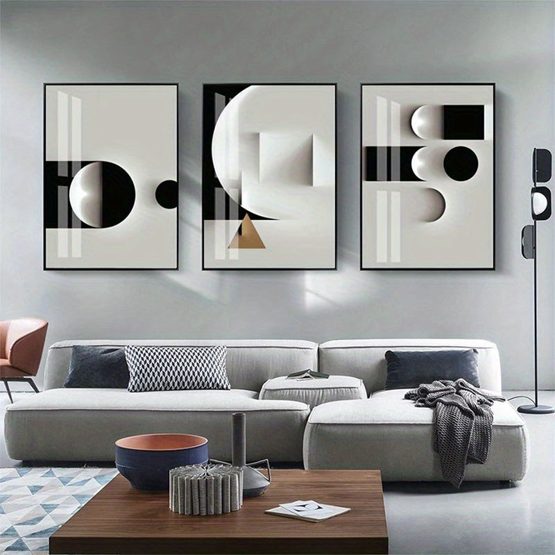 Set of 3 Black and White Geometric Canvas Wall Art Modern Nordic Style for Living Room