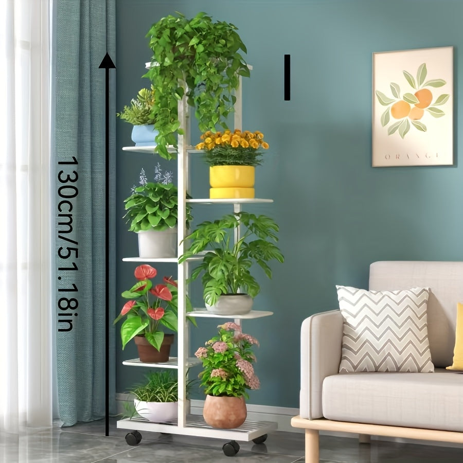 Modern Iron Plant Stand with Wheels Indoor Outdoor Checkered Grid Pattern Lightweight