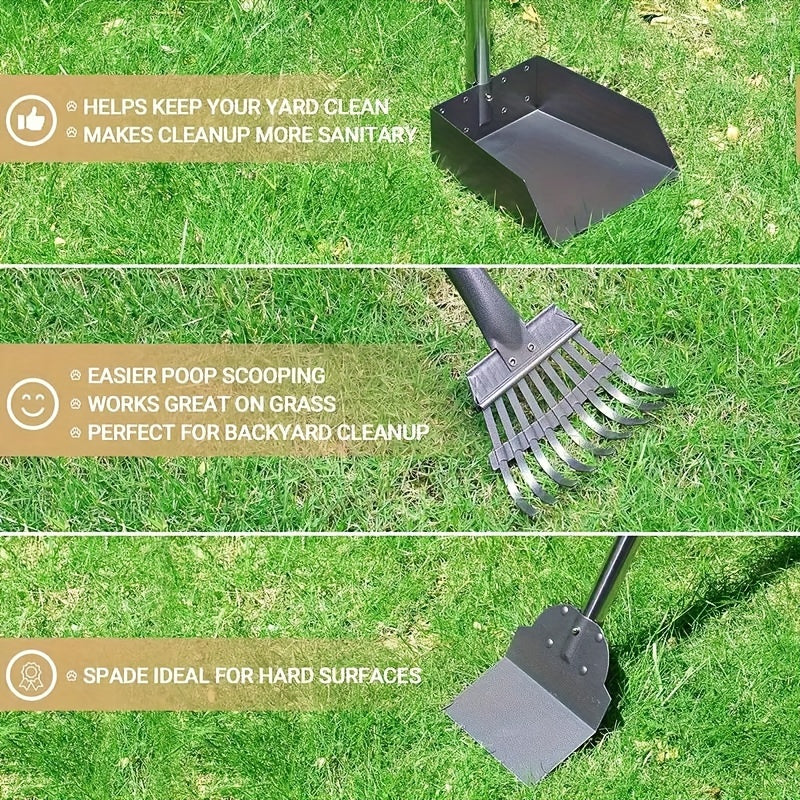 Stainless Steel Pet Waste Cleanup Kit with Pooper Scooper Rake Bin