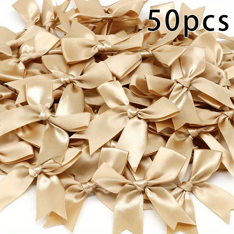 50 Small Pink and White Satin Ribbon Bows for Crafting Gift Tying Wedding Decorations