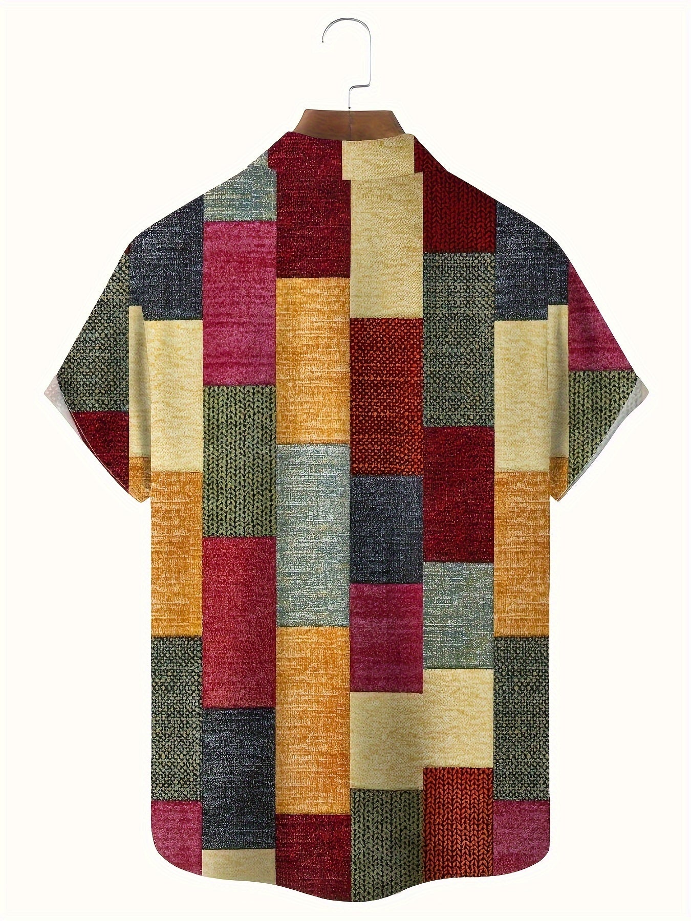 Erkaklar uchun Katta Tugmachali Cho'ntakli Ko'ylak, Retro Geometrik Print bilan