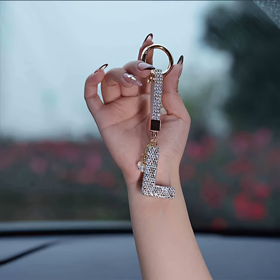 Resin Letter M Keychain Rhinestone Decor Gift Accessory for Birthdays and Christmas