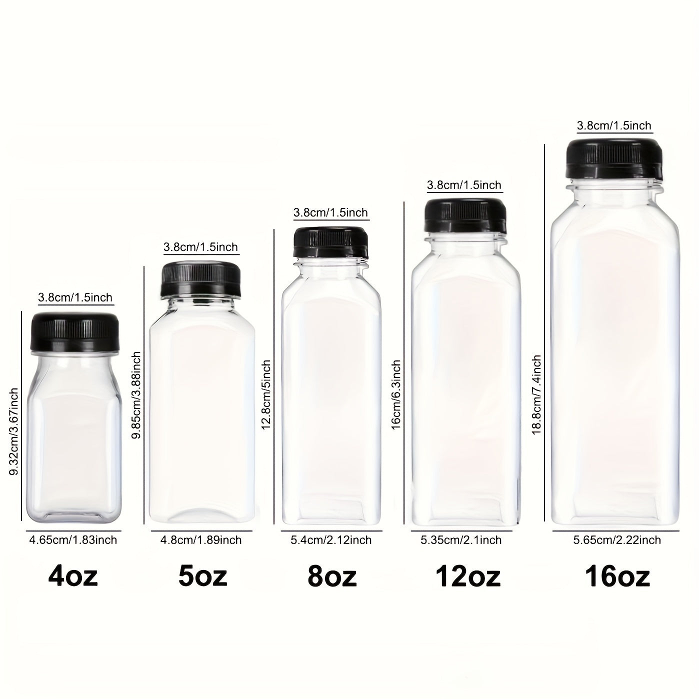 Set of 12 BPA-Free Plastic Juice Bottles 4 oz Refillable Containers for Smoothies Tea Milk