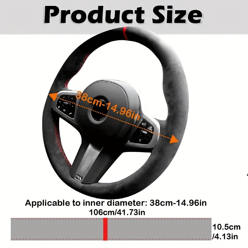 Cubierta de volante de cuero PU universal con reverso de peluche antideslizante y absorbente de sudor