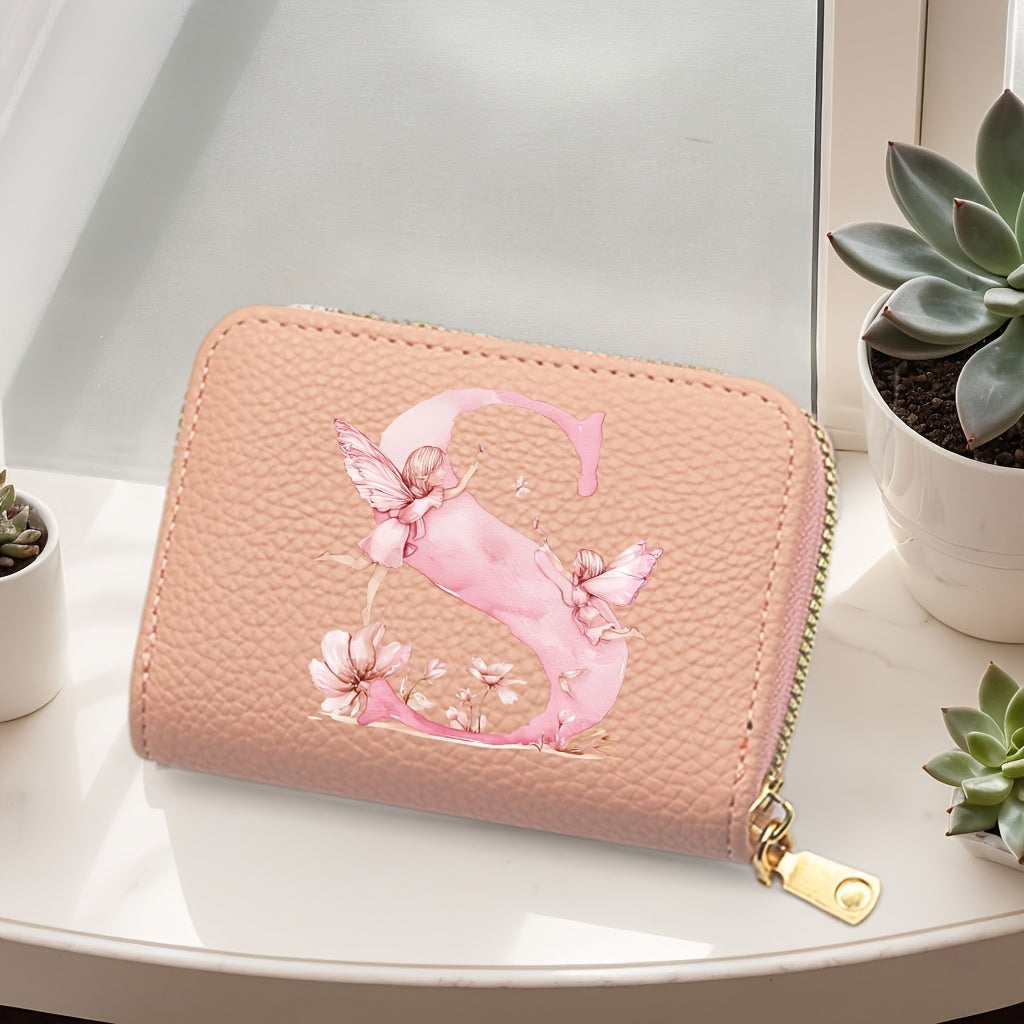 Tarjetero de mujer de cuero sintético, estilo acordeón delgado, con cierre de cremallera para monedas