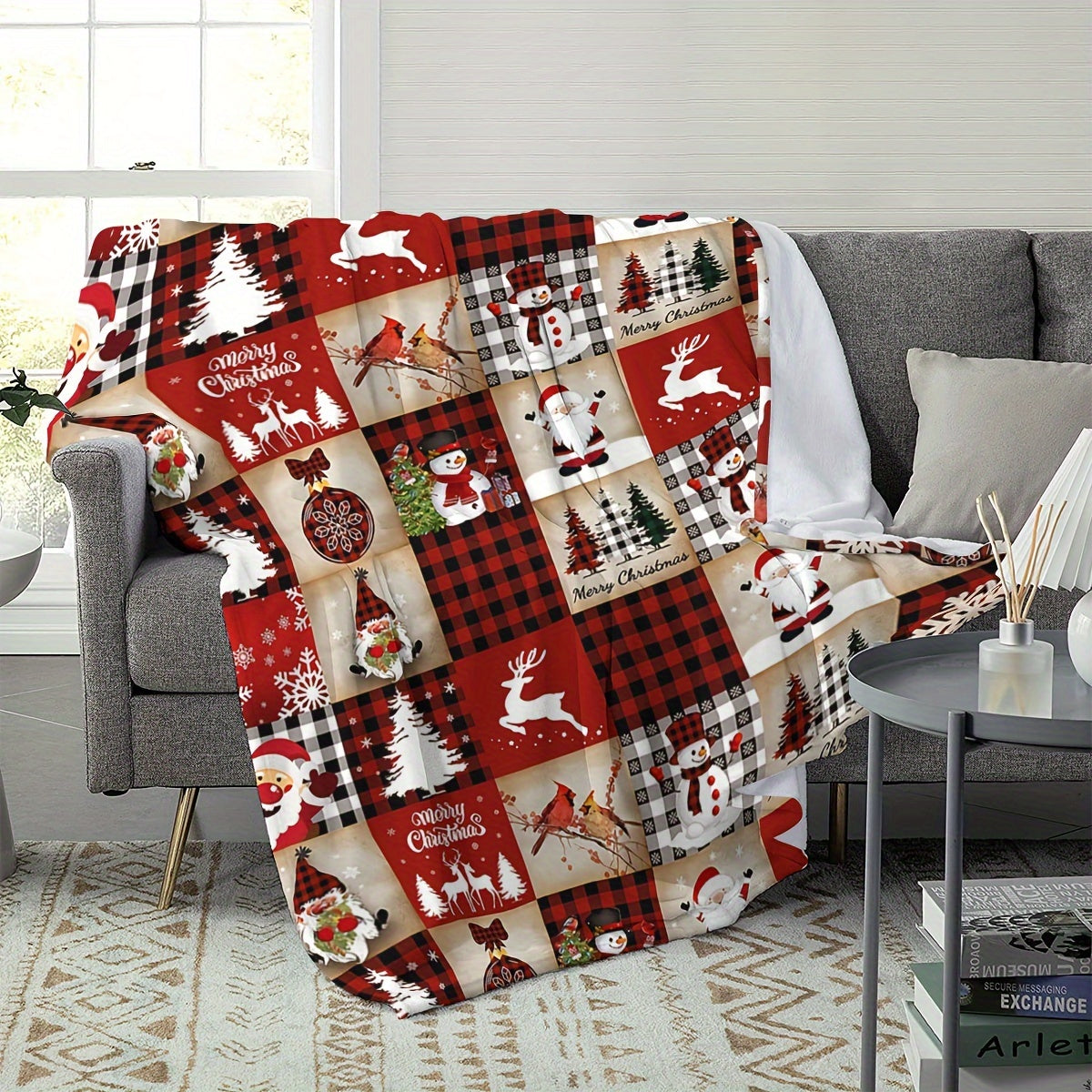 Cozy Plush Christmas Blanket for Sofa Office Camping Home Decoration