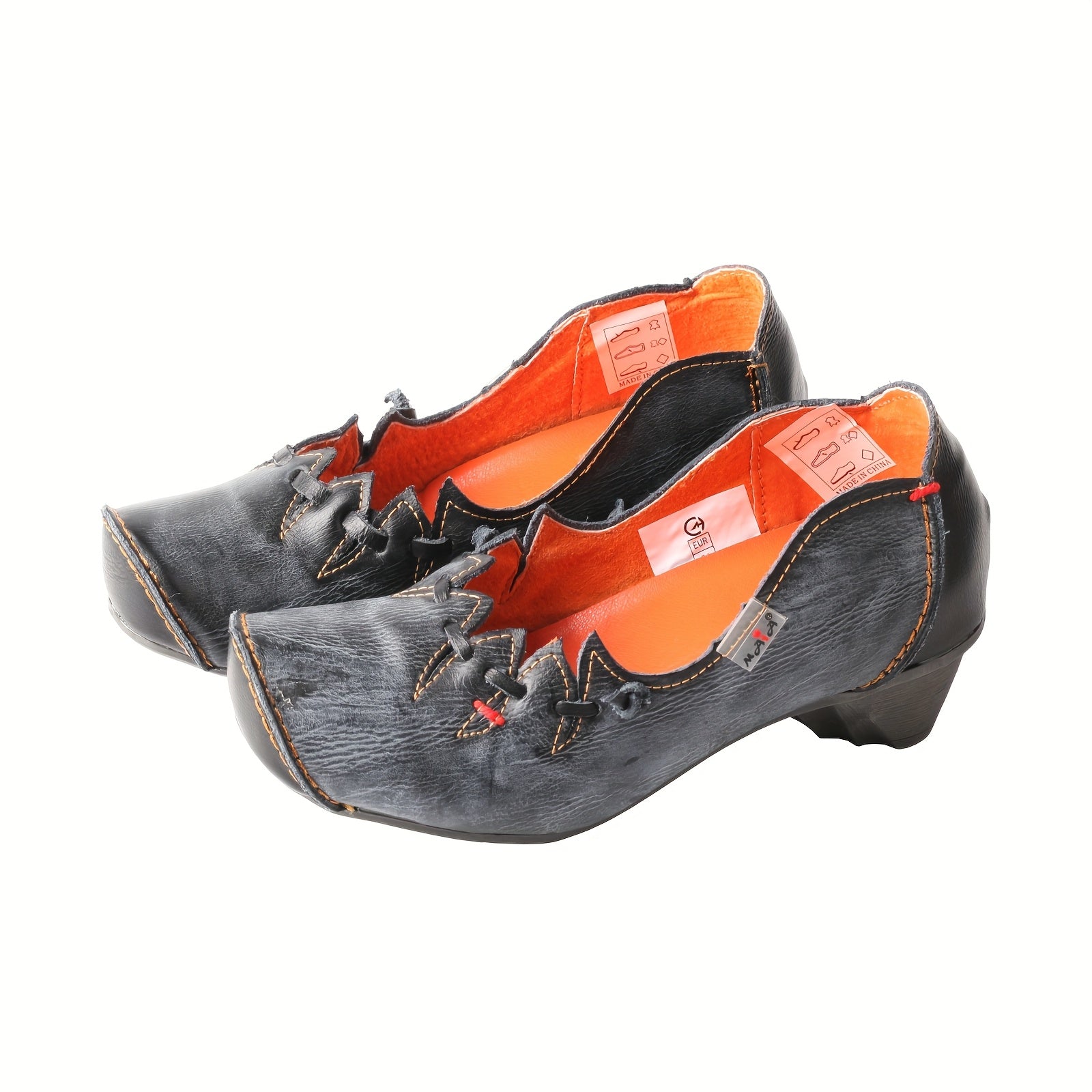 Women's Slip-On Mid-Heel Shoes Casual Dark Grey Orange Contrast