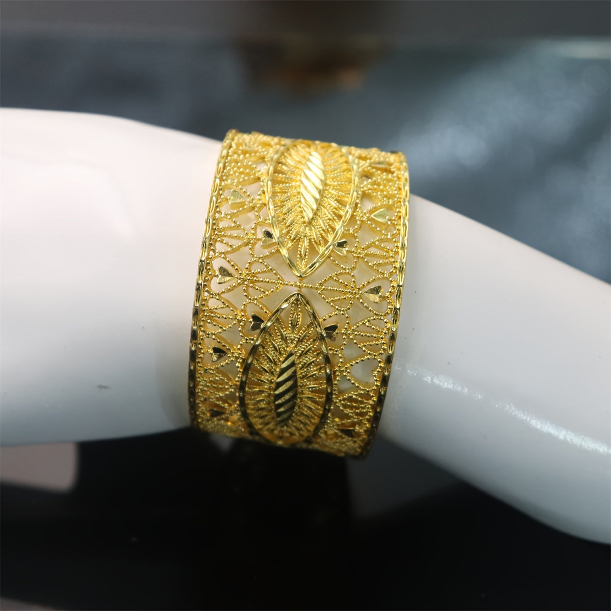 Gold Flower Bangle Bracelet with Rhinestones for Formal Events