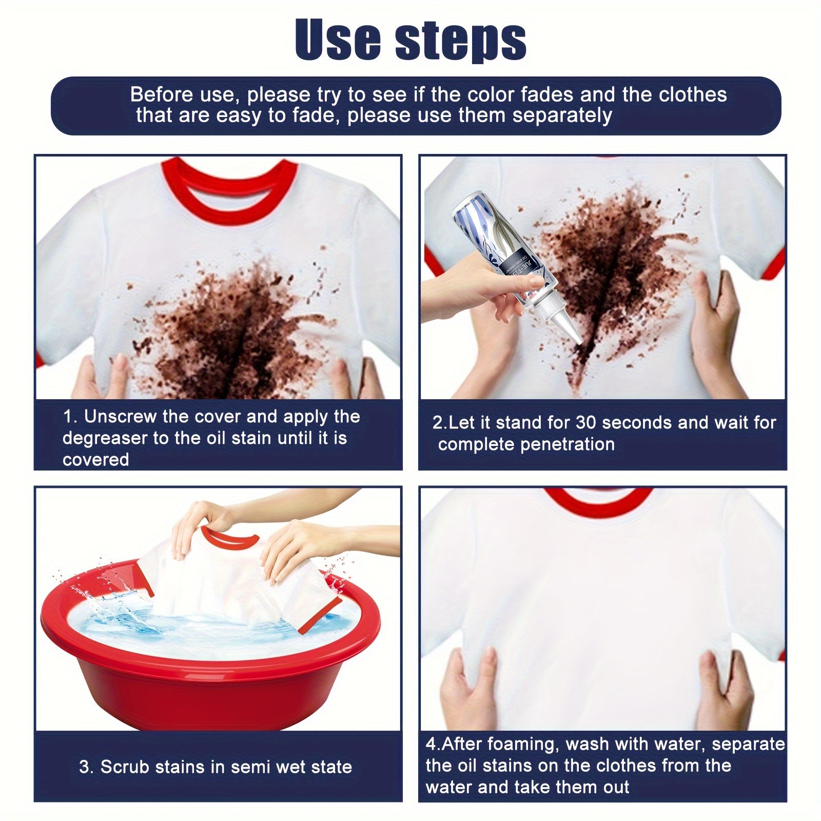 Kuchli kiyimlar uchun yog'li dog'larni olib tashlovchi sitrik kislota formulasi - sariq va dog'langan kiyimlar uchun past hidli suyuq to'qimachilik tozalagichi - 1 dona