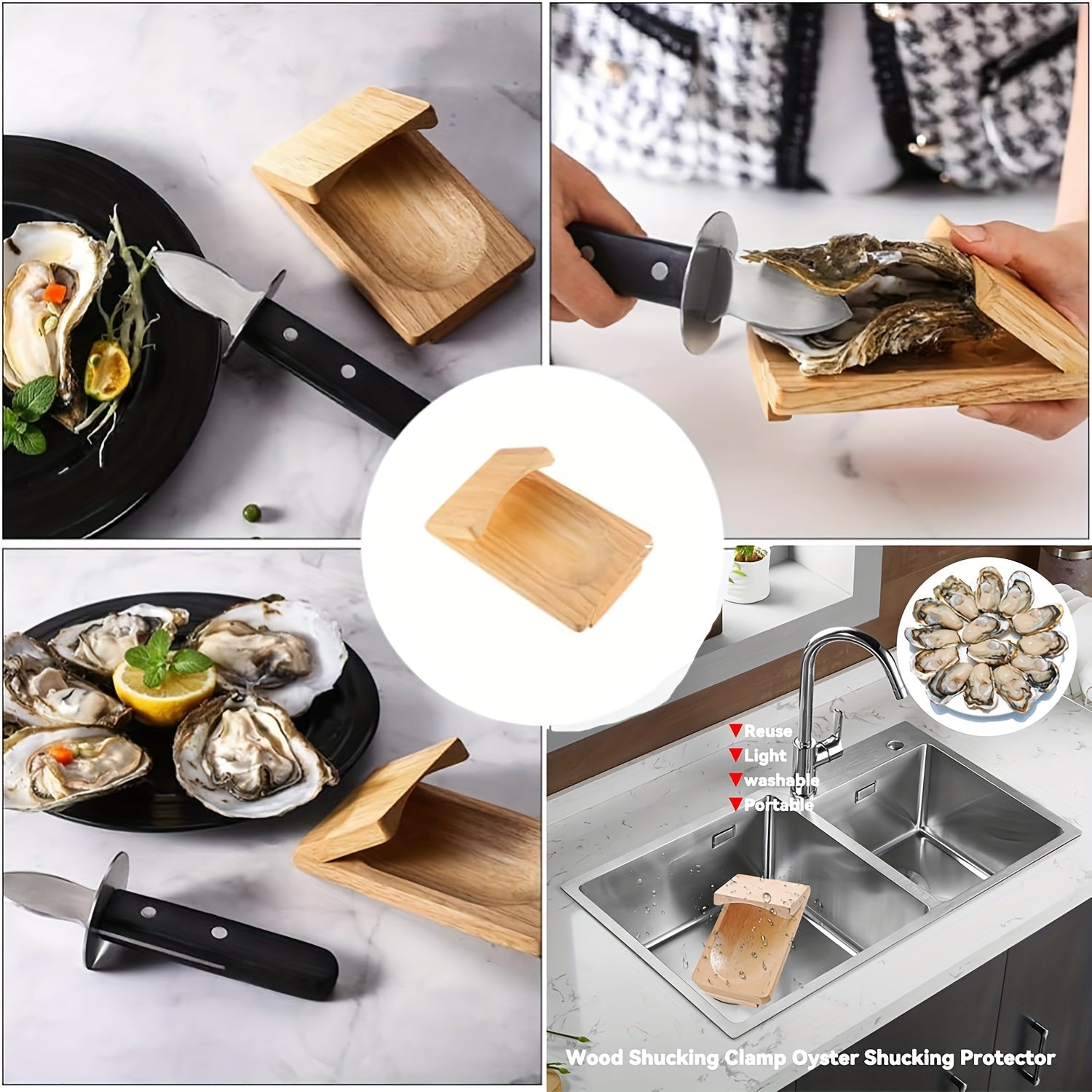 Handheld Wooden Oyster Shucking Tool Seafood Clamp for Effortless Opening