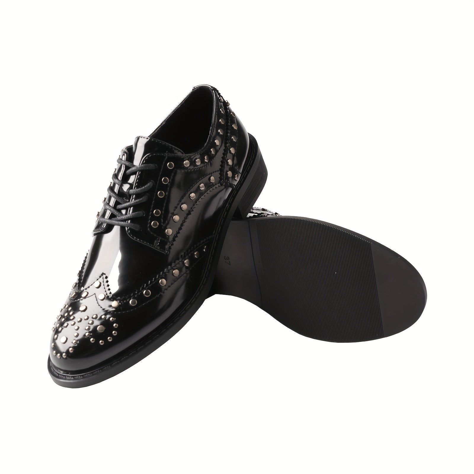 Women's Faux Leather Low Heel Oxford Shoes Black Brogue Flats