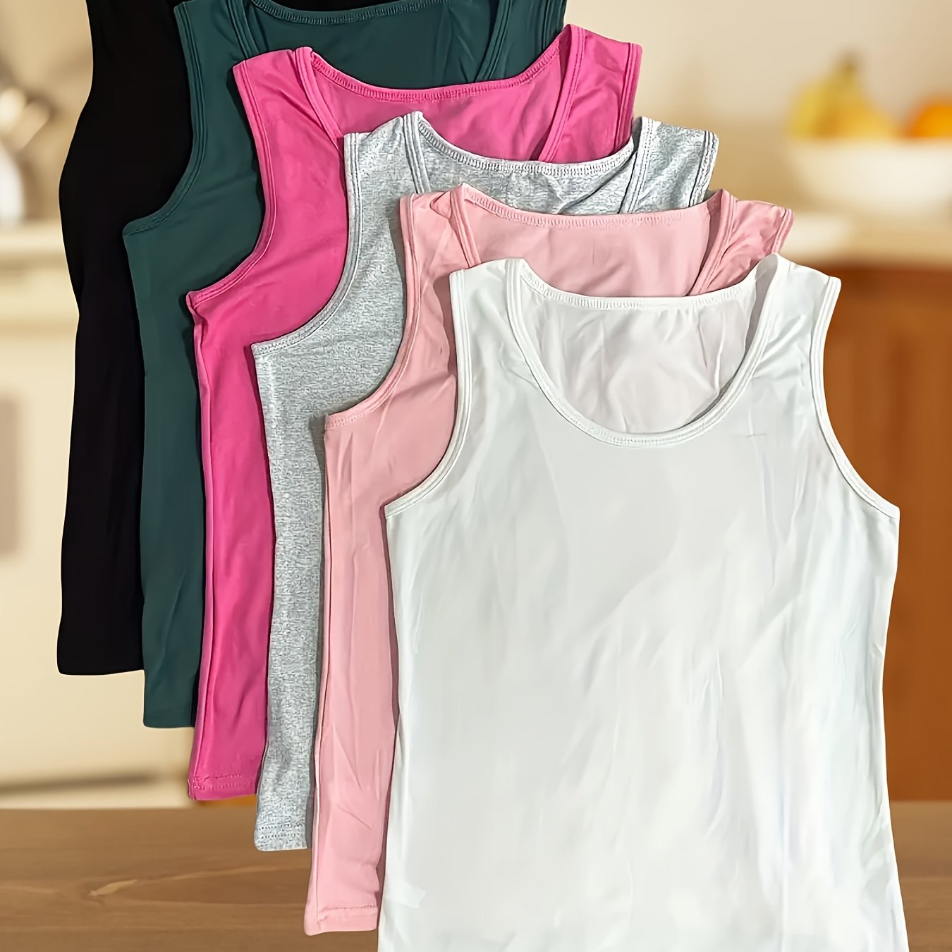 Women's Plus Size Lounge Tops Solid Round Neck Summer Vest Pack of 6