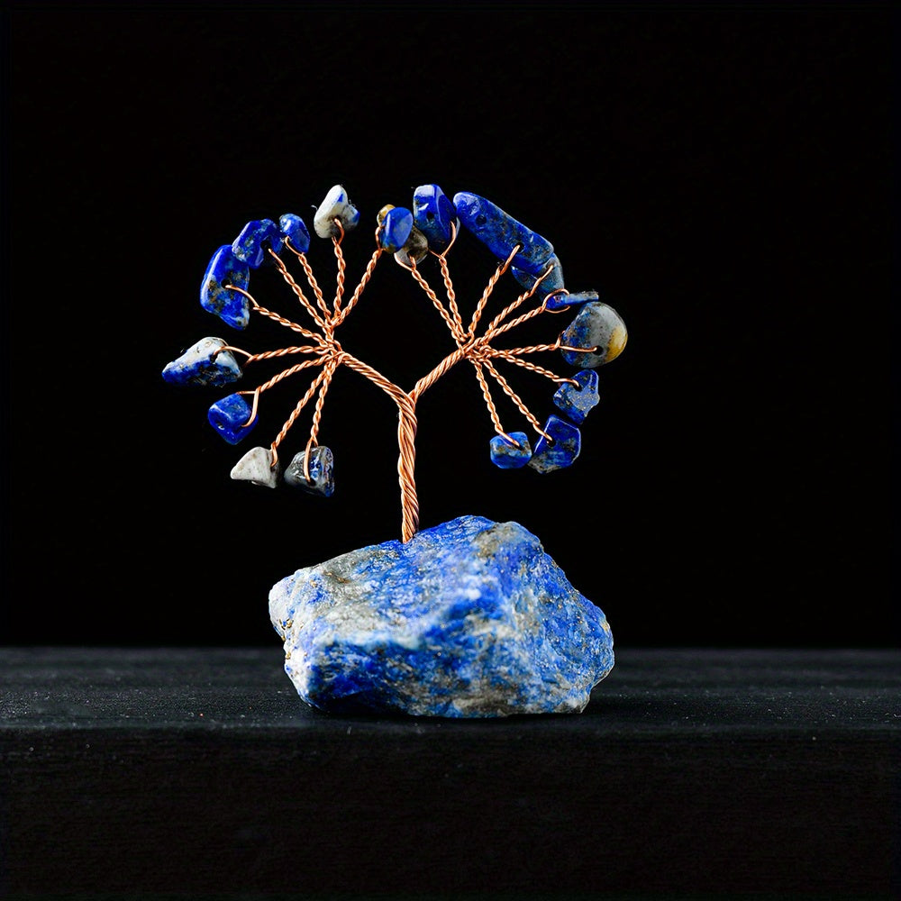 Small Natural Gemstone Crystal Lucky Tree on Raw Stone Base for Home Decor