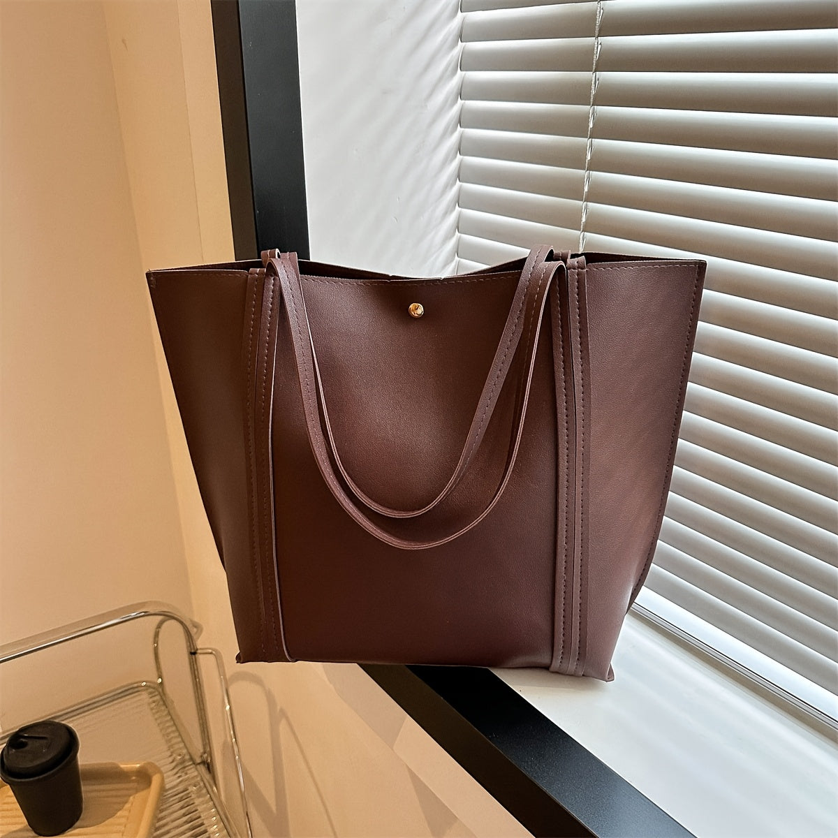 Women's Black Large Capacity Casual PU Shoulder Tote Bag