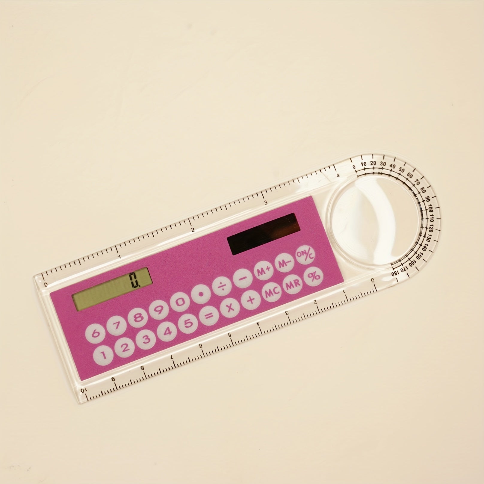 Mini Ultra-Thin Solar Calculator Ruler with Magnifying Glass 10cm Office School Supplies