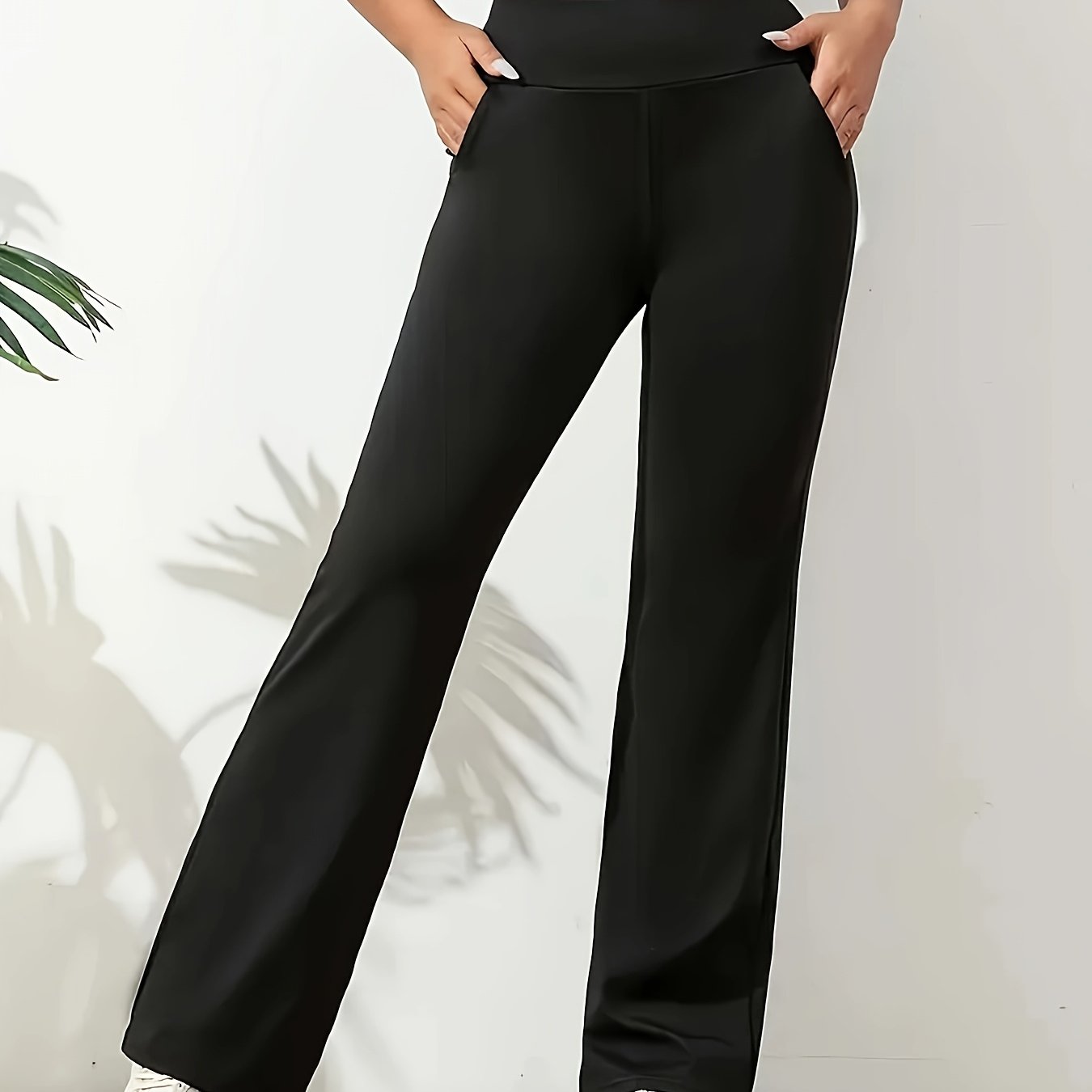 Women's Plus-Size High-Waisted Stretch Pants Slim-Fit Straight-Leg Black