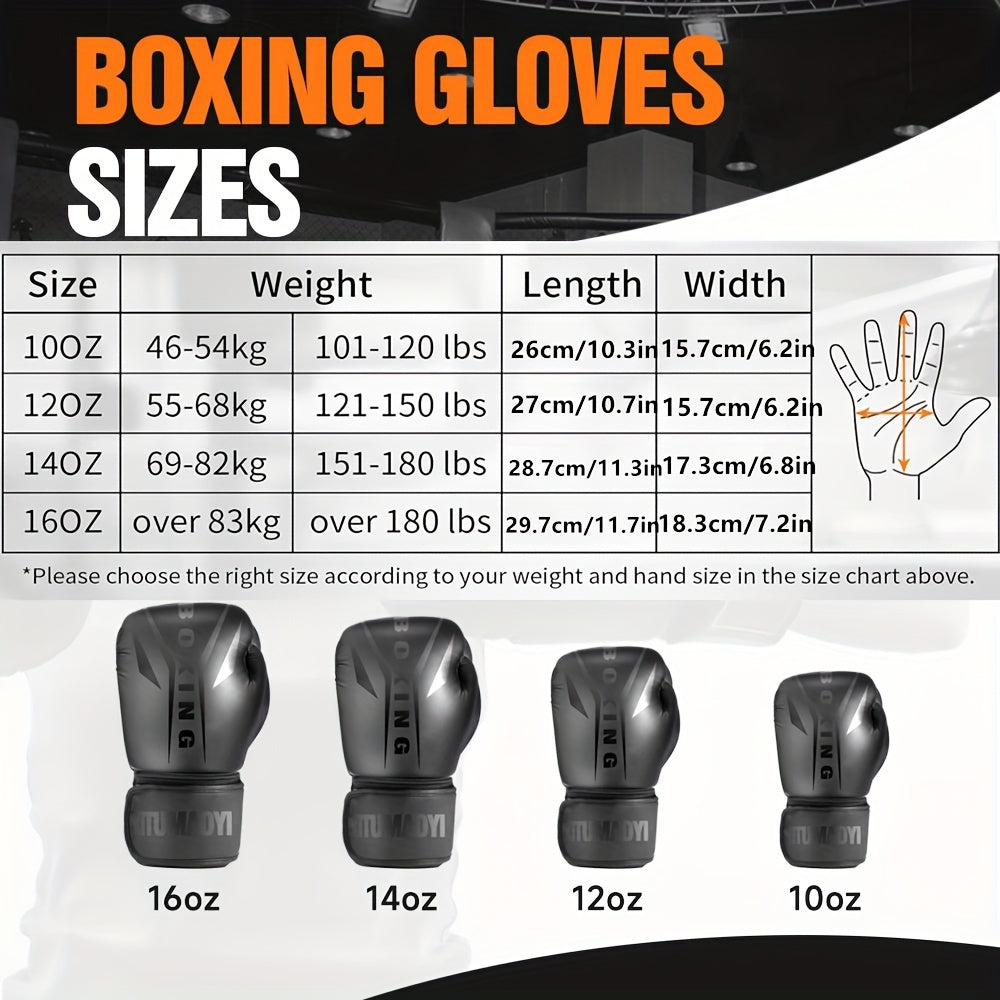 Adult Faux Leather Boxing Gloves for Muay Thai MMA Training 10oz-16oz Black