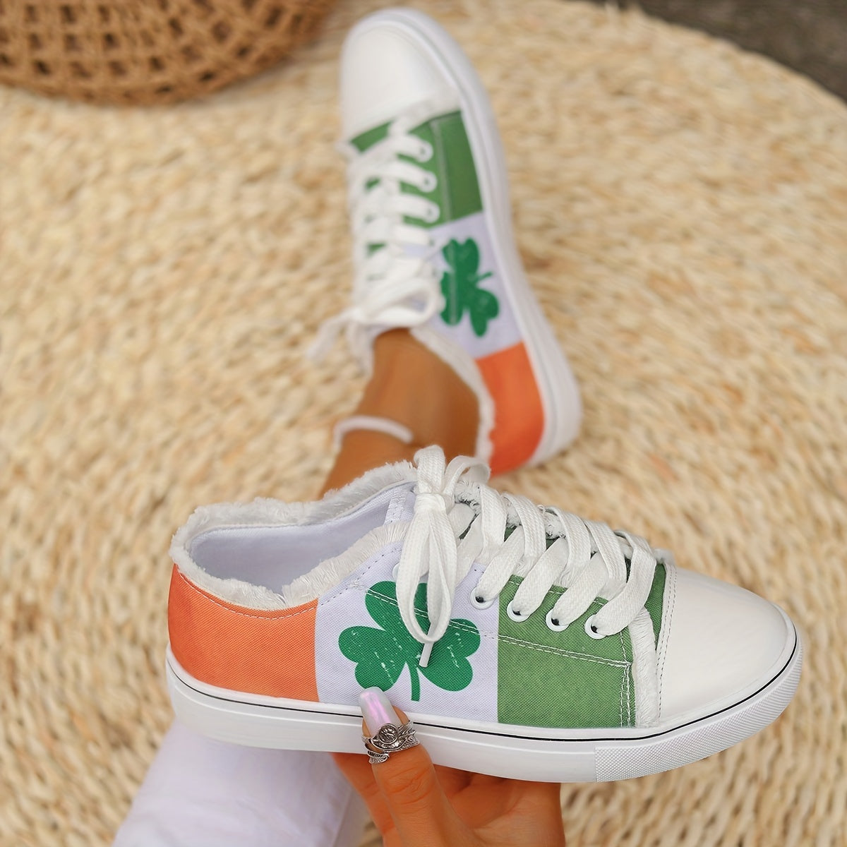 Zapatillas casuales de tela transpirable para mujer con diseño de trébol con bandera irlandesa