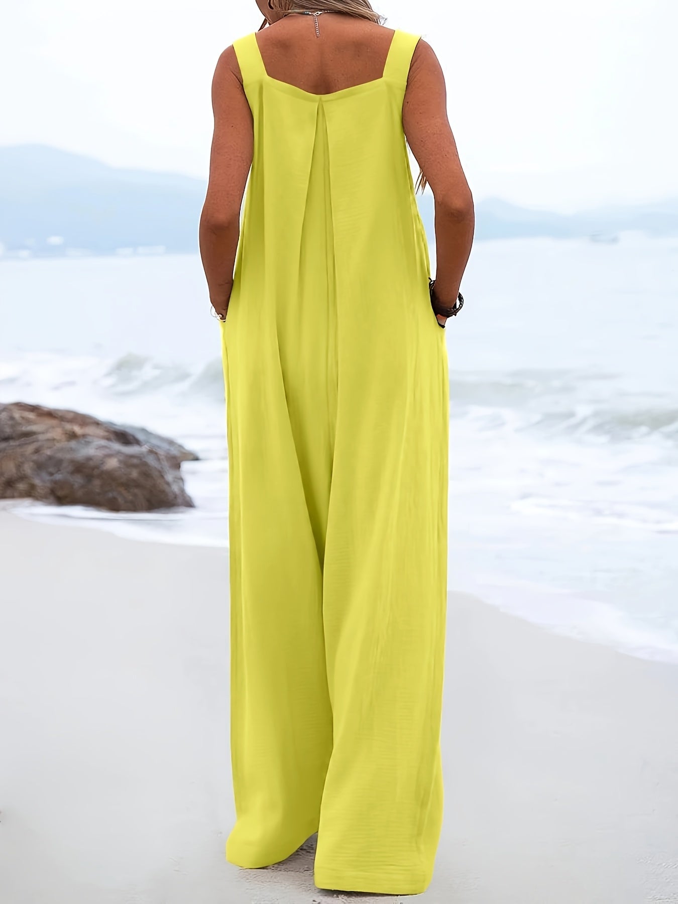 Women's Sleeveless Jumpsuit with Stretchy Polyester Spandex Blend for Spring Summer Fall