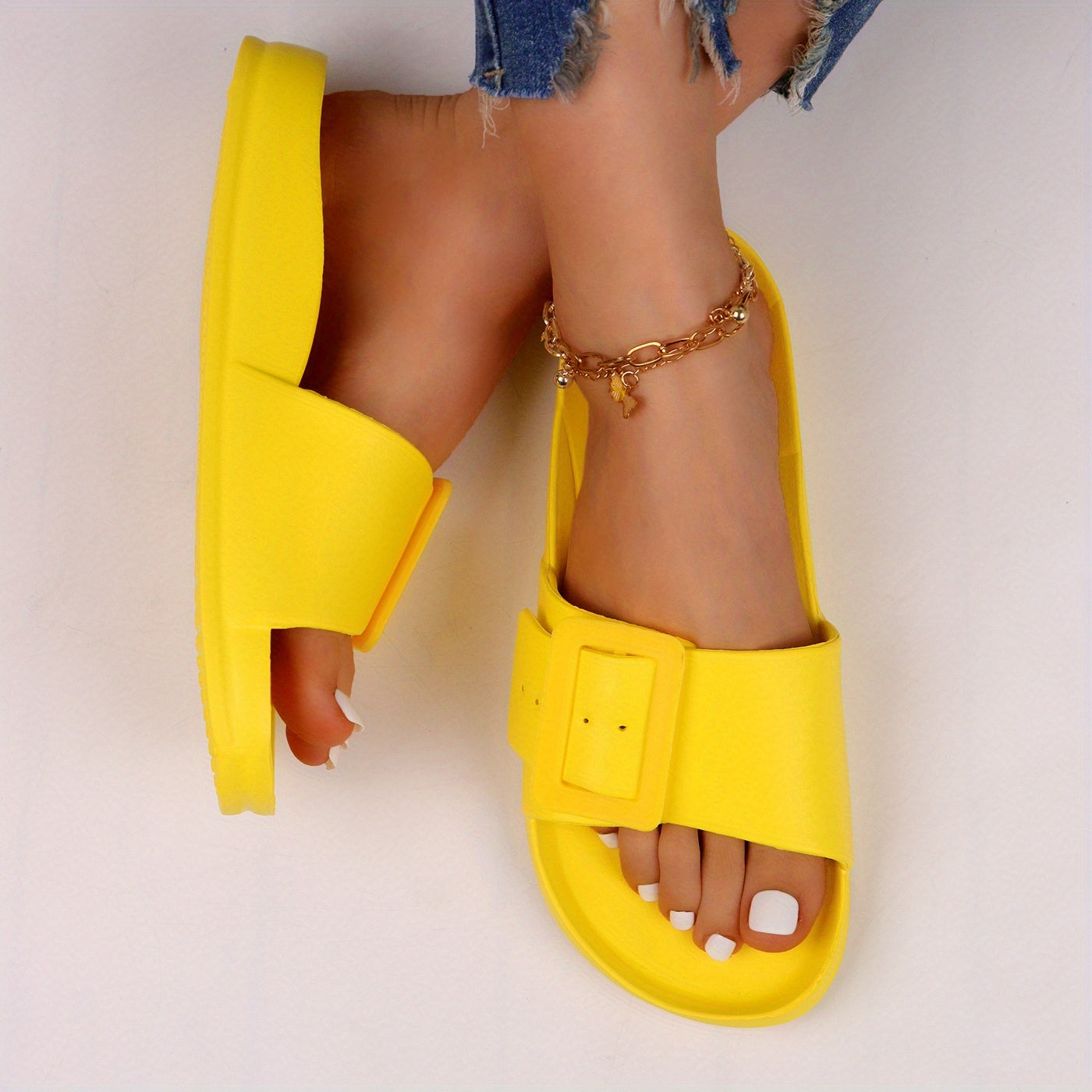 Women's EVA Slide Sandals Open-Toe Beach Shoes Pink Casual Flats