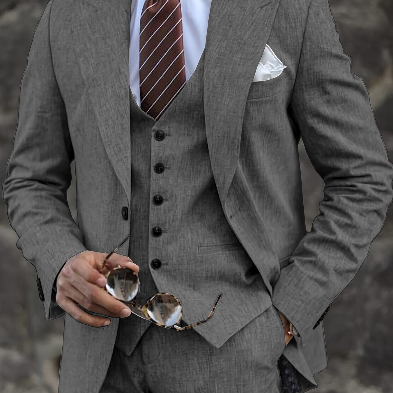 Men's Wool Tweed 3-Piece Suit for Formal Weddings Business All Sizes