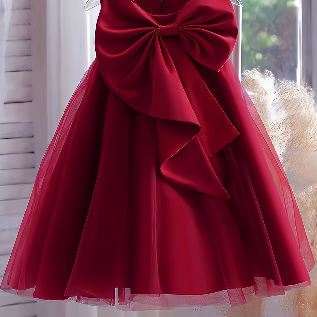 Girls Sleeveless Tulle Tutu Dress with Large Bow for Parties and Special Occasions