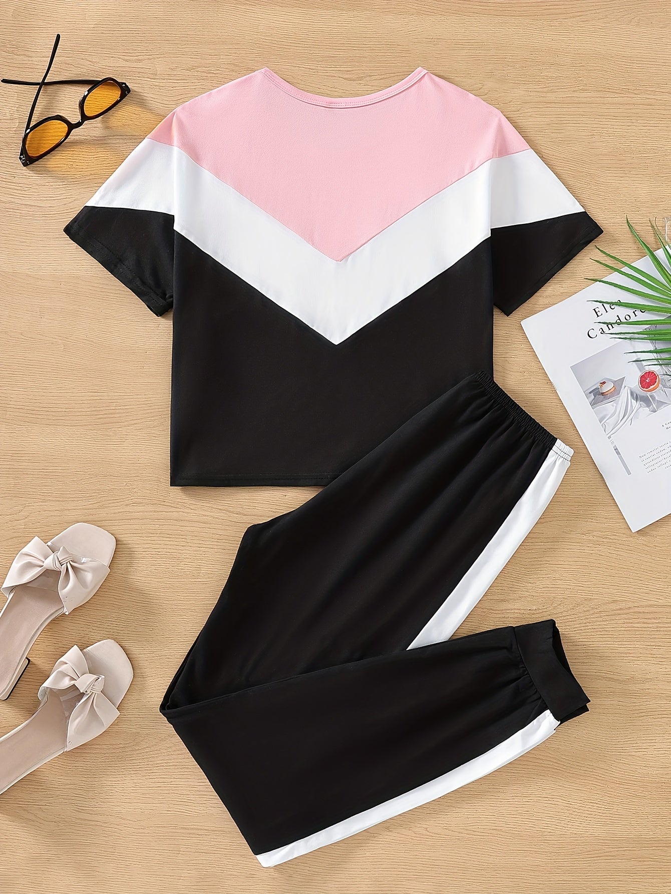 Girls Summer Clothing Set Short Sleeve T-Shirt and Jogger Pants Casual Age 12 and Under