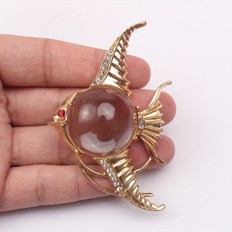 Transparent Jelly Series Brooches with Gold Owl and Fish Designs Stylish Jewelry