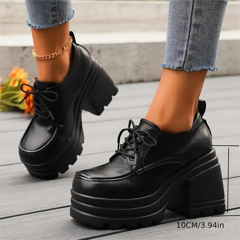 Women's Autumn Winter Thick Bottom Lace-Up Shoes 10cm Heightening Pastry